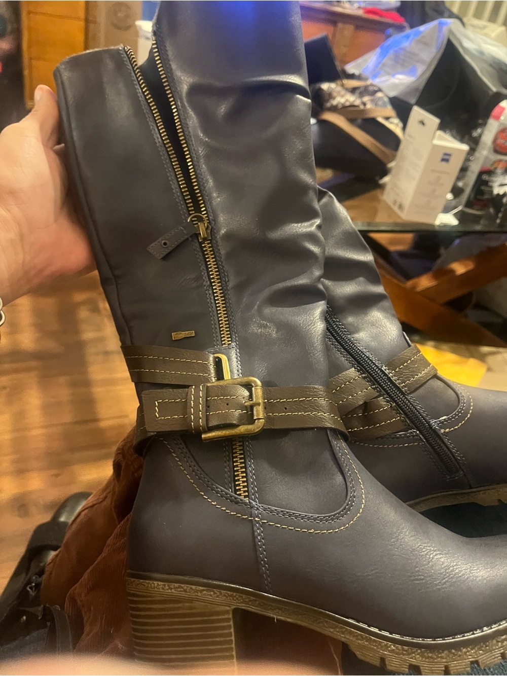 Spring Step Women's Dark Brown Leather Mid-Calf Buckle Boots look at pics size .